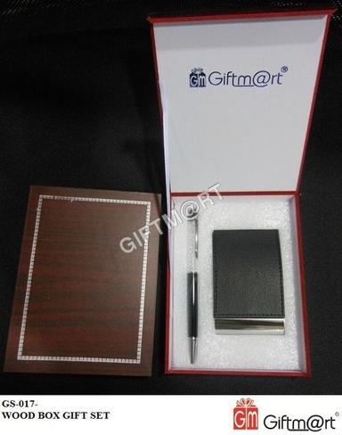 Wood Gift Set 2 In 1(Visiting Card Holder And Crystal Pen)