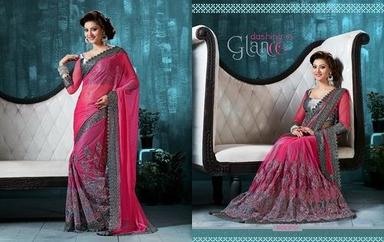 Pink And Gray Fancy Sarees