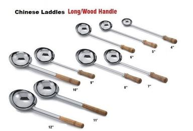 Metal S S Chinese Laddle Long Wood Handle 