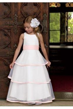 White A-Line Dress In Satin Organza With Ribbon