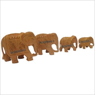 Polished Wooden Carved Elephant Set