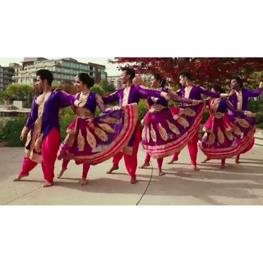 Cotton Golden Blue Kathak Dance Costume