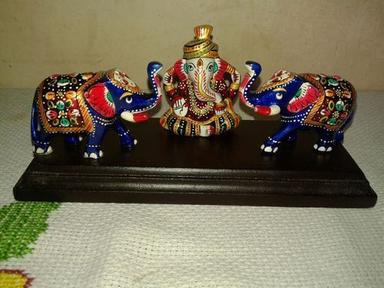 Multicolor Metal Elephant Statue With Ganesha