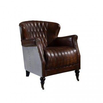 Aviation Full Grain Leather Chair With Wooden Legs No Assembly Required