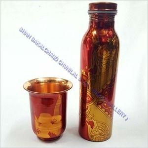 Polished Copper Print Fridge Bottle And Glass Set