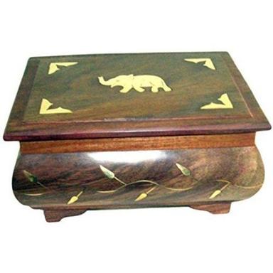 Handmade Desi Karigr Wooden Antique Jewellery Box With Brass Carving