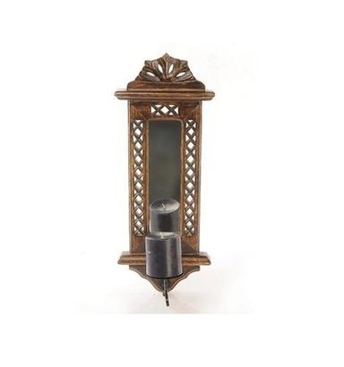 देसी कारीगर भूरा लकड़ी और लोहे का मोमबत्ती स्टैंड (मोमबत्ती होल्डर के साथ मिरर फ्रेम)