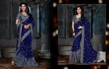 Blue Designer Embroidery Saree