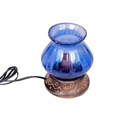 Desi Karigar Wooden & Iron hand carved Colored Electric Chimney Lamp design Sky Blue