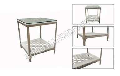 Gunmetal Iron Side Table With Glass Top