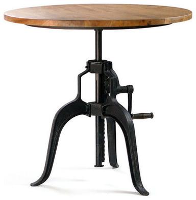 Crafted Wood Top Black Iron Base Crank Table