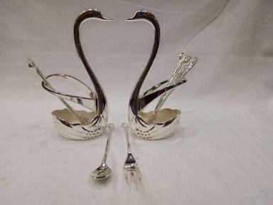 Metal Silver Plated Swan Set Spoon/Fork Stand