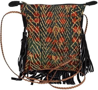 Multi Color Vintage Cotton Kantha With Leather Messenger Bag
