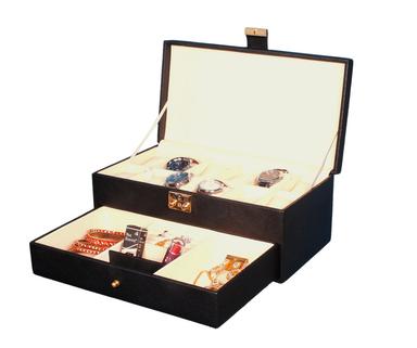 Black Hard Craft 12 Watch Box With Jewelry Display Drawer Lockable Watch Case Organizer