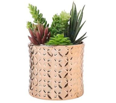 5 Inch Ceramic Canister Planter With Metallic Copper Use: Home Decoration