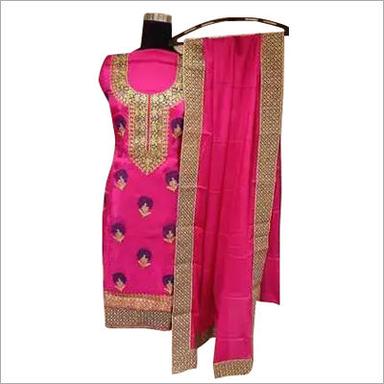 Pink Ladies Unstitched Embroidered Silk Suit