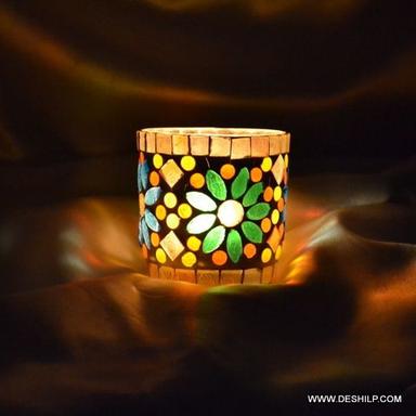 Mosaic Glass Candle Holder Handmade Votive