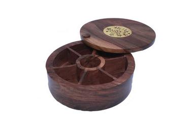 Round Wooden Spice Box