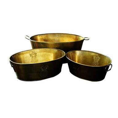 Golden Gold Oval Shape Galvanized Metal Tub Planter With 2 Handles -(Set Of 3Pcs)