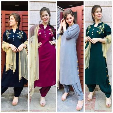 Embroiderd Rayon Embroidery Designer Kurtis In 4 Colors - Winter Wear Fashion 2019 India