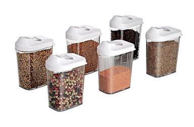 Transparent 096 Plastic Easy Flow Storage Jar With Lid (750Ml Set Of 6)