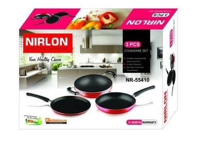 Nirlon Non Stick Cookware Gift Set For Home Kitchen Cooking Utensils Model Nr 55410 2.8 Mm Thickness Interior Coating: 5 Layer Nonstick Spray Coated