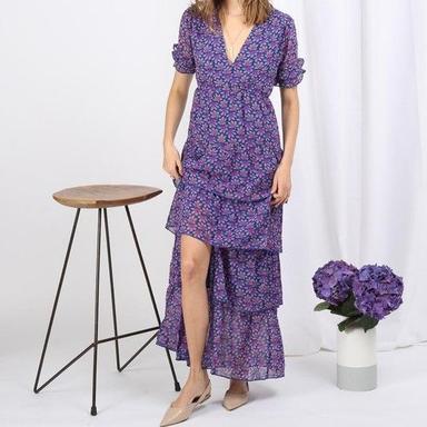 Blue Long Floral Dress Brown