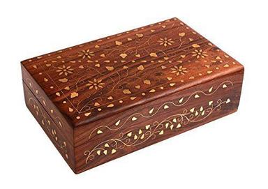 Brown Wooden Jewellery Box For Women Jewel Organizer Flower Daccor