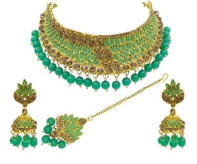 Green Gold Plated Meenakari Choker Necklace Set For Women & Girls