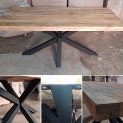  हस्तनिर्मित लोहे और लकड़ी की डाइनिंग टेबल
