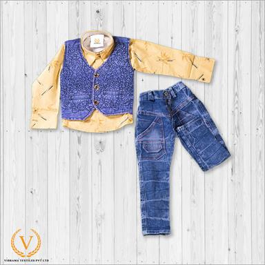 Sand Gold Floral Shirt Design And Jacket With Jeans Age Group: Kids