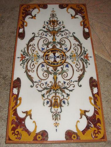 White Beautiful Rectangular Marble Inlaid Table Top For Decorative