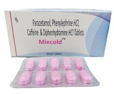 पेरासिटामोल 325 मिलीग्राम, फेनिलेफ्राइन एचसीएल 5 मिलीग्राम, कैफीन 30 मिलीग्राम और डिफेनहाइड्रामाइन 25 मिलीग्राम टैबलेट