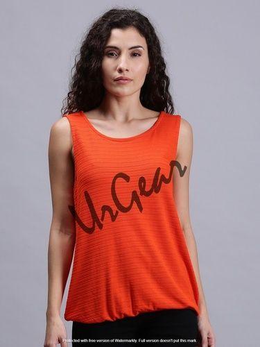 Women Solid Orange Sleeveless Tank Tops Decoration Material: Cloths
