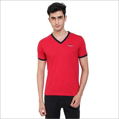 Mens Regular Fit Red Colour V-Neck Solid T-Shirt Age Group: Adult