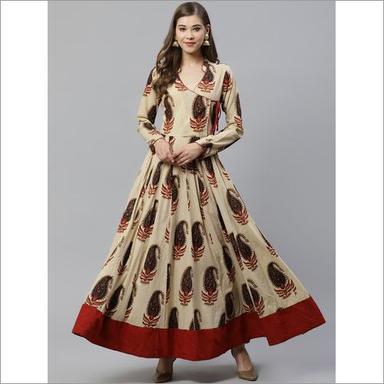 Breathable Ladies Cream Floor Length Cotton Anarkali Kurti