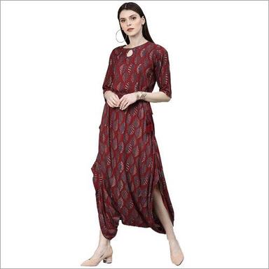 Washable Ladies Maroon Rayon Jumpsuit Style Kurti