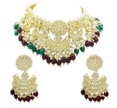 Ethnic Party Wear Design Kundan Choker Necklace With Earring Jewellery Set Gender: Women
