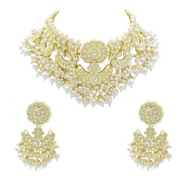 Traditional Design Kundan Gold Plated Choker Necklace Set Drop Earrings