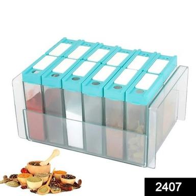 Transparent 2407 Plastic Spice Jars Dispenser Masala Rack Easy Flow Storage Crystal Seasoning Box
