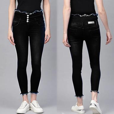 Black 4 Button High Waist, 4 Pocket Jeans