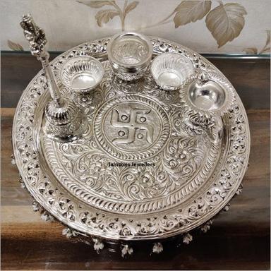 Metal German Silver Pooja Thali