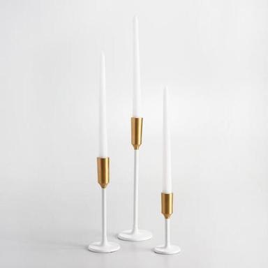 CERAMIC GOLD AND WHITE VINTAGE BRASS TAPER CANDLE HOLDER