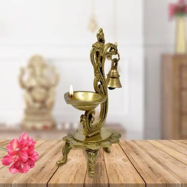 Polishing Handmade Brass Peacock Design Diya Candle Gold Color