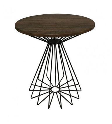 Roj Decor Industrial Wire Base Wooden Top Bistro Table