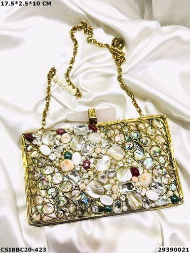 Multi Handmade Designer Brass Mother Of Pearl Ladies Clutch Bag