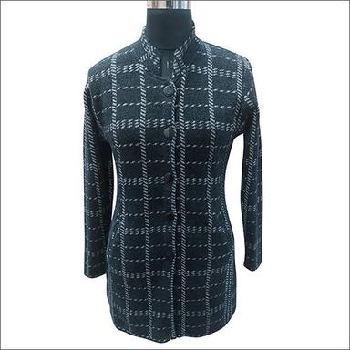 Blue Ladies Checked Long Cardigan