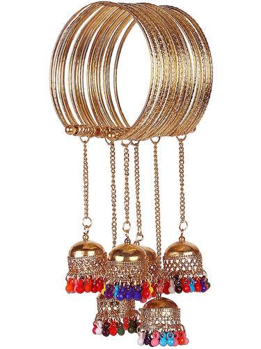 Fashion Golden Bangle Bracelet With Multicolor Bead With Hanging Jhumki