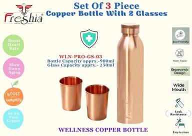 Copper Bottle With 2 Copper Glasses - Size: 1000