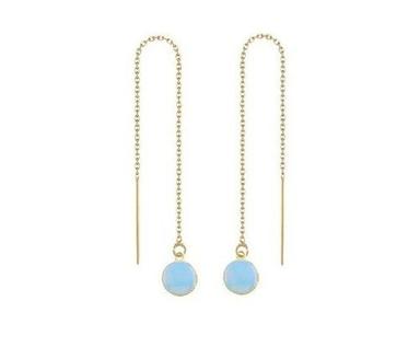 Opalite Long Threader Round Bezel Earrings Gold Plated Chain 925 Sterling Silver Threader Making by Jewelry